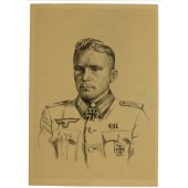Postal propagandística de la serie: Ritterkreuzträger des Heeres. Gerhard Hein